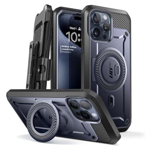 SUPCASE for iPhone 15 Pro Max Case with Stand, [Compatible with MagSafe] [Built-in Screen Protector & Belt Clip] [Military-Grade Drop Protection] Magn