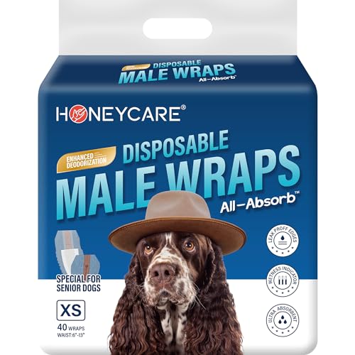 Honeycare Disposable Male Wraps for Senior Dogs, XS Size, 40 Count, Super Absorbent, Breathable, Wetness Indicator, Super Deodorization, Cute Suit Sus
