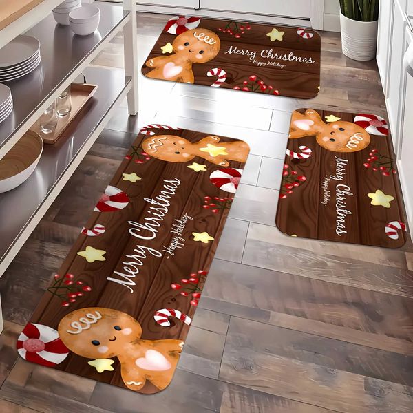 Christmas gingerbread mens kitchen floor mat decoration kitchen lobby balcony carpet bedroom anti slip door Christmas decoration X241024