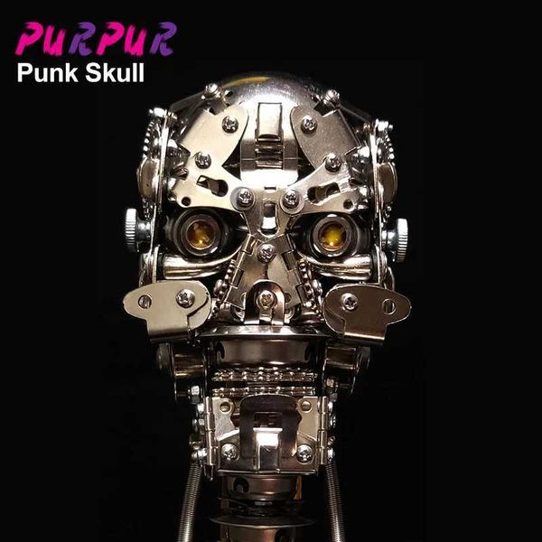 Model Building Kits 3D DIY metal assembly model stainless steel luminous toy screw block boy child adult gift decompression skull cross H240