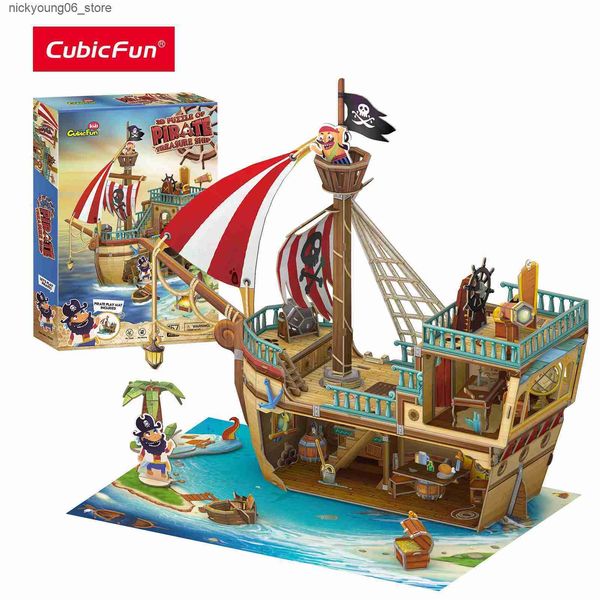 3D Puzzles CubicFun 3D Puzzles 157 Pieces Pirate Treasure Ship Sailing Boat Model Kits Arts Crafts STEM Project Decoration Gift for Kids L24