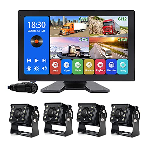 EVERSECU 4K Car Backup Cameras System with 10.1" Touch Screen Quad Display Monitor & 4pcs 1080P Backup AHD Cameras, MP5 Player, Vehicle DVR Recorder f