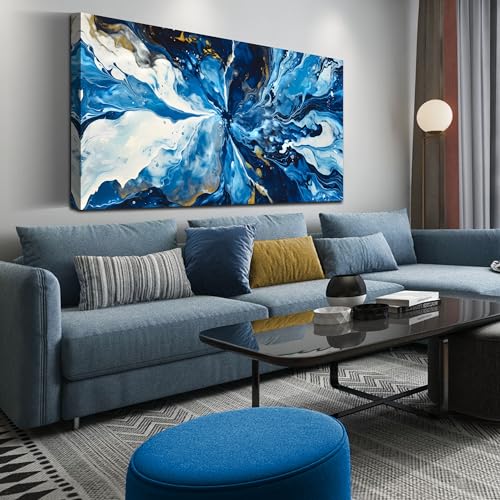 Blue Wall Art for Living Room Large Size - Abstract Art Work for Wall Decor - Modern Canvas Wall Art Ready to Hang Size 29" x 59" 59"L x 29"W Blue 5
