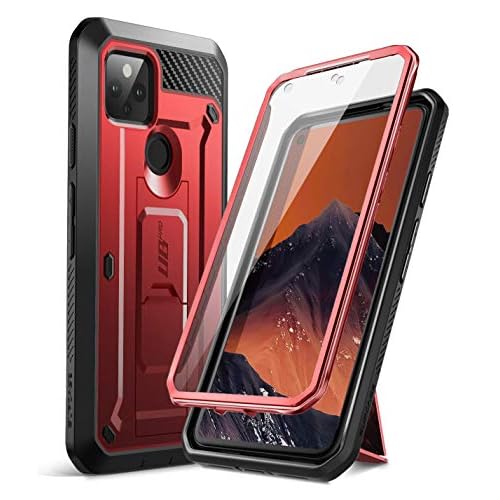SupCase Unicorn Beetle Pro Series Case for Google Pixel 5 (2020 Release), Full-Body Rugged Holster Case with Built-in Screen Protector (Metallic Red)