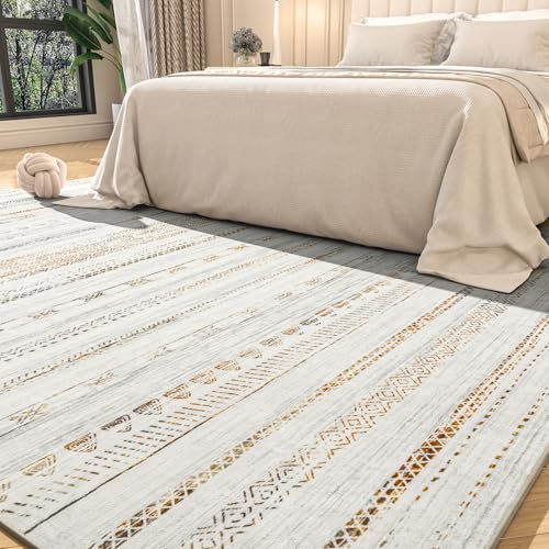 9x12 Area Rugs for Living Room Machine Washable Rug Distressed Indoor Carpet Neutral Moroccan Boho Rug Ultra Soft Area Rug for Bedroom Dining Room Pla