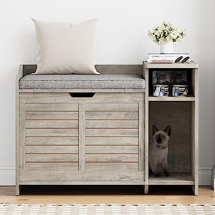 Garvee Cat Litter Box Enclosure with Cushion, Hidden Cat Litter Box Furniture, Cat Litter Box Furniture with Top Opening, Flip Top Litter Box Enclosur