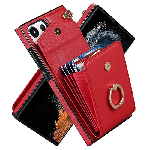 Phone Case for Samsung Galaxy S23 High-end Stylish Leather Accordion Card Holder,Wallet Phone Case, Anti-Drop Lanyard, Multi-Functional Ring Stand Cas