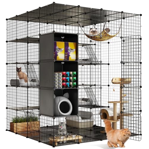 YITAHOME Cat Cage Indoor Large with Storage Cube DIY Outdoor Catio Cats Enclosures Metal Cat Playpen with Hammock Platforms for 1-4 Cats 5 Tiers Cat K