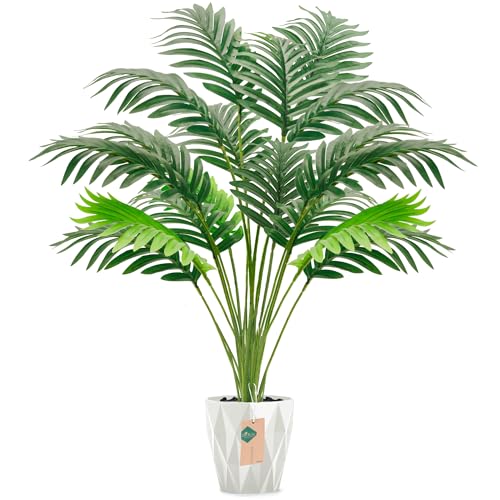 Der Rose 28'' Fake Plants Large Artificial Palm Tree Faux Plants Indoor for Living Room Porch Balcony Garden Decor Outdoor (White Pot) White 1