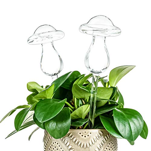 Kingbuy Mushroom Shaped Self-Watering Globes - 4 Pack Glass Automatic Plant Waterer for Indoor Outdoor Plants, Water Bulbs & Decorative Stakes for Pla