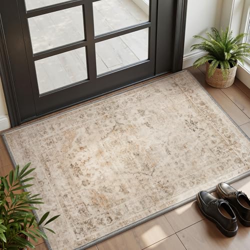 AMOAMI-2X3 Small Rug-Washable Rugs Entryway Mat Indoor-Soft Vintage Non Slip Rugs for Kitchen Laundry Room Bathroom Beige Decorative Accent Rug for in