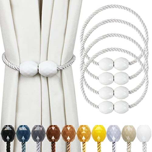 Strong Magnetic Curtain Tiebacks White 4 Pack Decorative Tie Backs Outdoor Curtain Rope Tiebacks Elegant Curtain Holdbacks for Drapes
