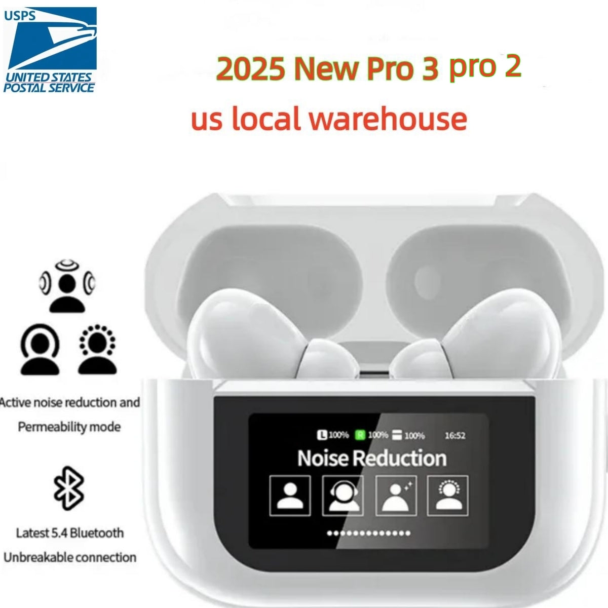 New podspro 3 ANC Earphones Pods 4 Active Noise Cancelling pro 2 wireless Headphones pods 3rd Headset Intelligent Touch for iPhone 16 17