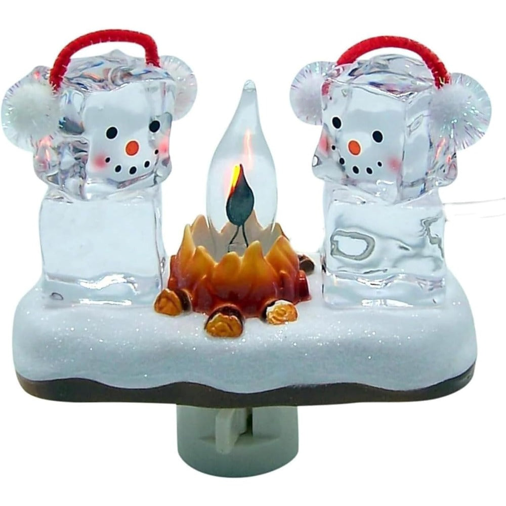 TEMU Snowman Bonfire Flashing Night Light With Flickering Flame Effect & Red Hat - Plug-free Portable Christmas Lamp For Bedside, Staircase, Tabletop