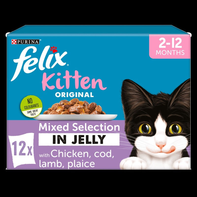 Felix Original Kitten Mixed Selection in Jelly Chicken, Cod, Lamb, Plaice Wet Cat Food - 12x100g