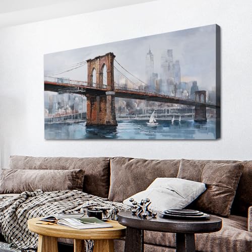 Ardemy Brooklyn Bridge Wall Art,Cityscape Canvas Wall Art for Living Room Skyline New York City Wall Decor Painting Picture for Bedroom Mens Room Home