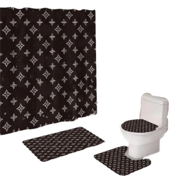 High-end Foreign Trade Digital Printing Shower Curtain Floor Mat Four-Piece Set Combination Bathroom Mat Set