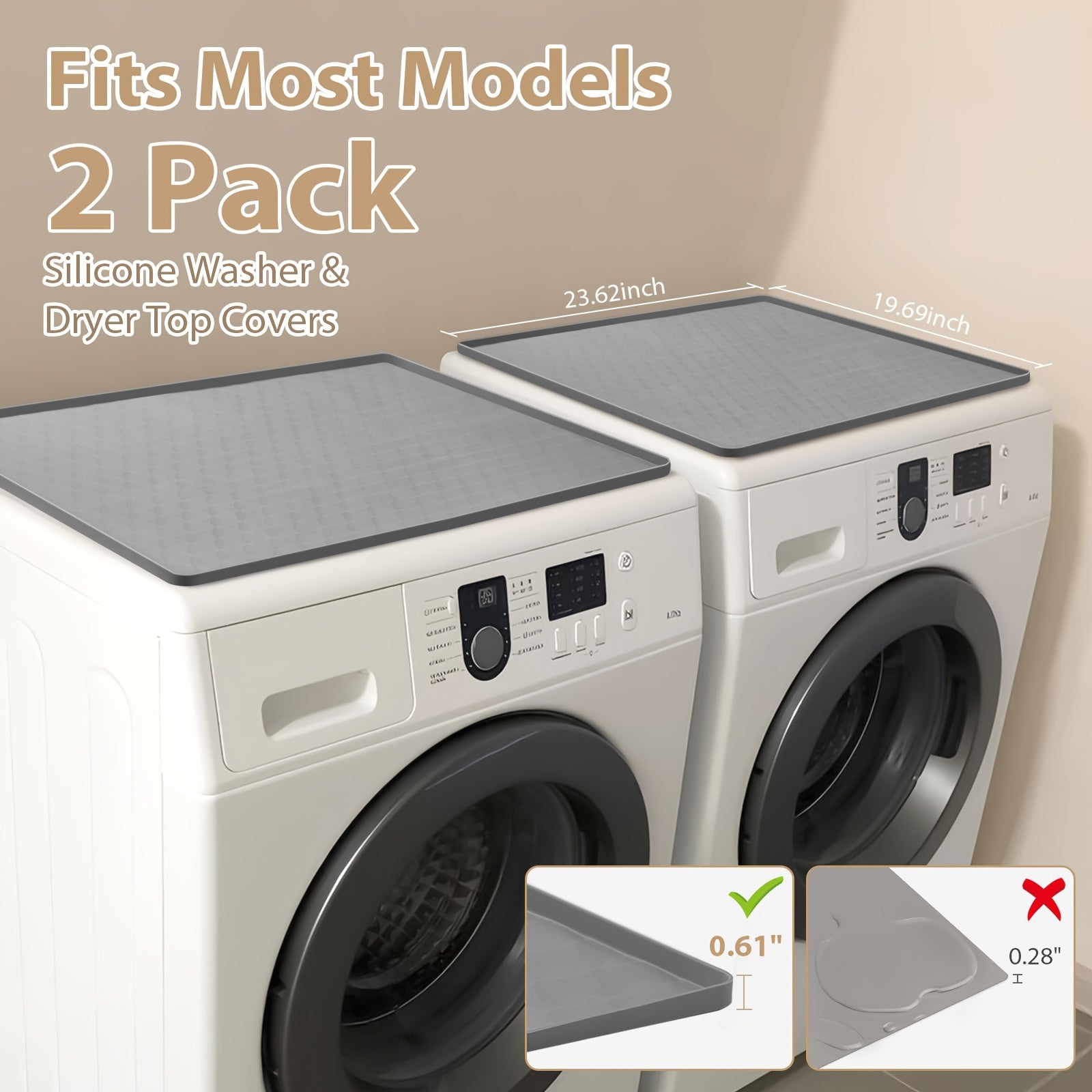 TEMU 2pcs Silicone Washer & Dryer Covers Anti-slip, Waterproof Protector Mats For Laundry Appliances, Dust-proof Home Accessory, Washer & Dryer Top