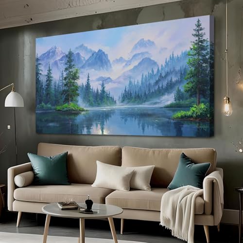 Ardemy Landscape Wall Art for Living Room Mountain Lake Nature Canvas Extra Large Painting Wall Decor Textured Misty Forest Scenery Picture Tranquil G