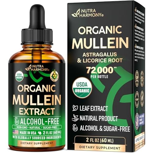 Mullein Drops for Lungs - USDA Organic Liquid - Mullein Leaf Extract Supplement - Made in USA - Lung & Bronchial Cleanse for Smokers - Respiratory Hea