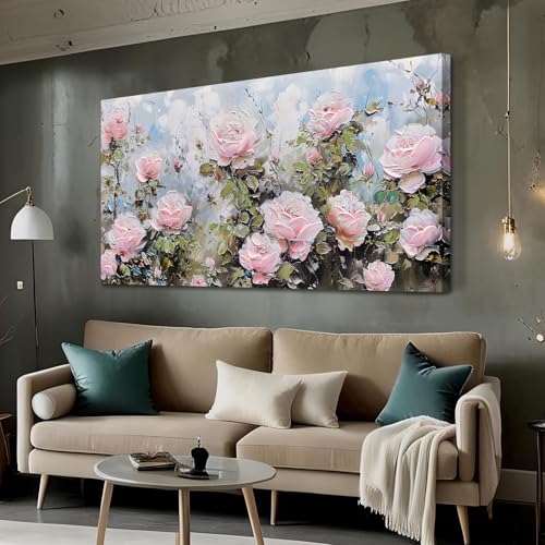 Ardemy Rose Canvas Wall Art Large Floral Living Room Wall Decor Painting Flower Textured Picture Artwork for Walls Bedroom Kitchen Dining Room Home Of