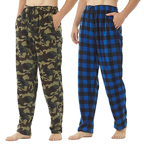 2-3 Pack Mens Pajama Pants Mens Fleece Plaid Lounge Pajama Bottoms Sleepwear Pjs with Pockets X-Large 2 Pack-blue-Camo