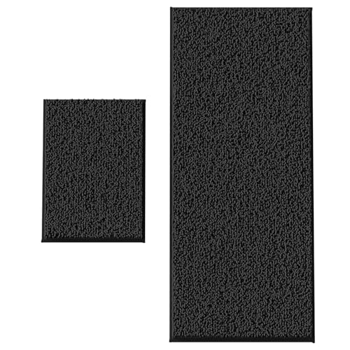Bathroom Rugs Set 2 Piece Thick Chenille Kitchen Mats,Quick Dry Absorbent Bath Rugs with Non-Slip PVC Backing,Bath Mats for Bathtub,Bedroom,Living Roo