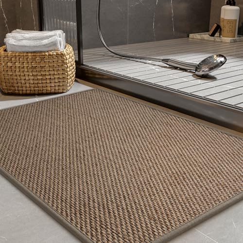 PADOOR Non-Slip Bath-Mats, Rubber-Backing Braided Absorbent Bathroom Mat Machine Washable Thin Bathroom Rugs Fit Under Door Quick Dry Bath Rugs for Fl