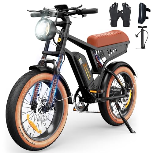 Isinwheel R6 Retro Electric Bike, 1500W Peak Motor 45KMH Ebikes for Adults, 20x4 Fat Tire Motorcycle Dirt ebike Max 120KM PAS Range, 7-Speed Full Susp