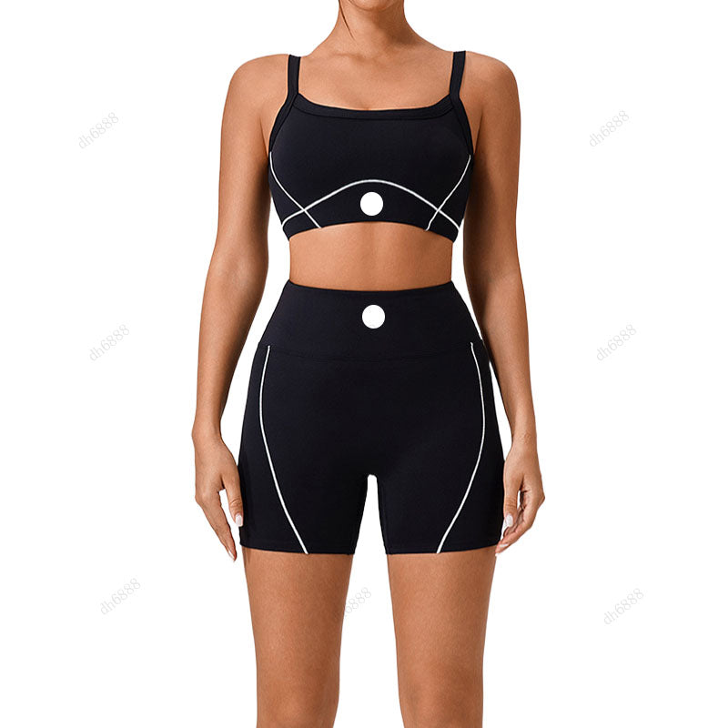 Women Yoga Set Summer New Product Casual lingerie Short Sports Tank Top White Side Nude Outdoor Sports Underwear Women Shockproof High Strength Spag