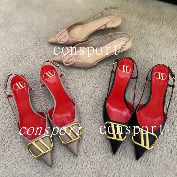 Womens Sandals Designer High Heels Pointed Toe Pumps Summer Shoes Nude Black Matte Thin Heel Party Wedding size 35-42