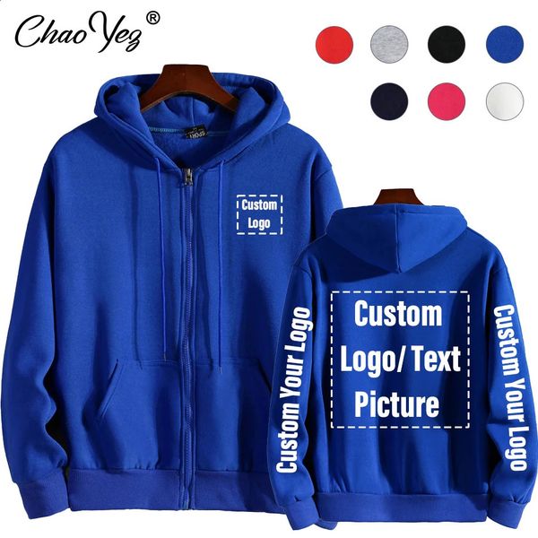 Seu próprio N Imagem personalizada personalizada Homens Mulheres Texto Diy Zip Hoodies Sorto Casual Capuz Clothing Moda 241219