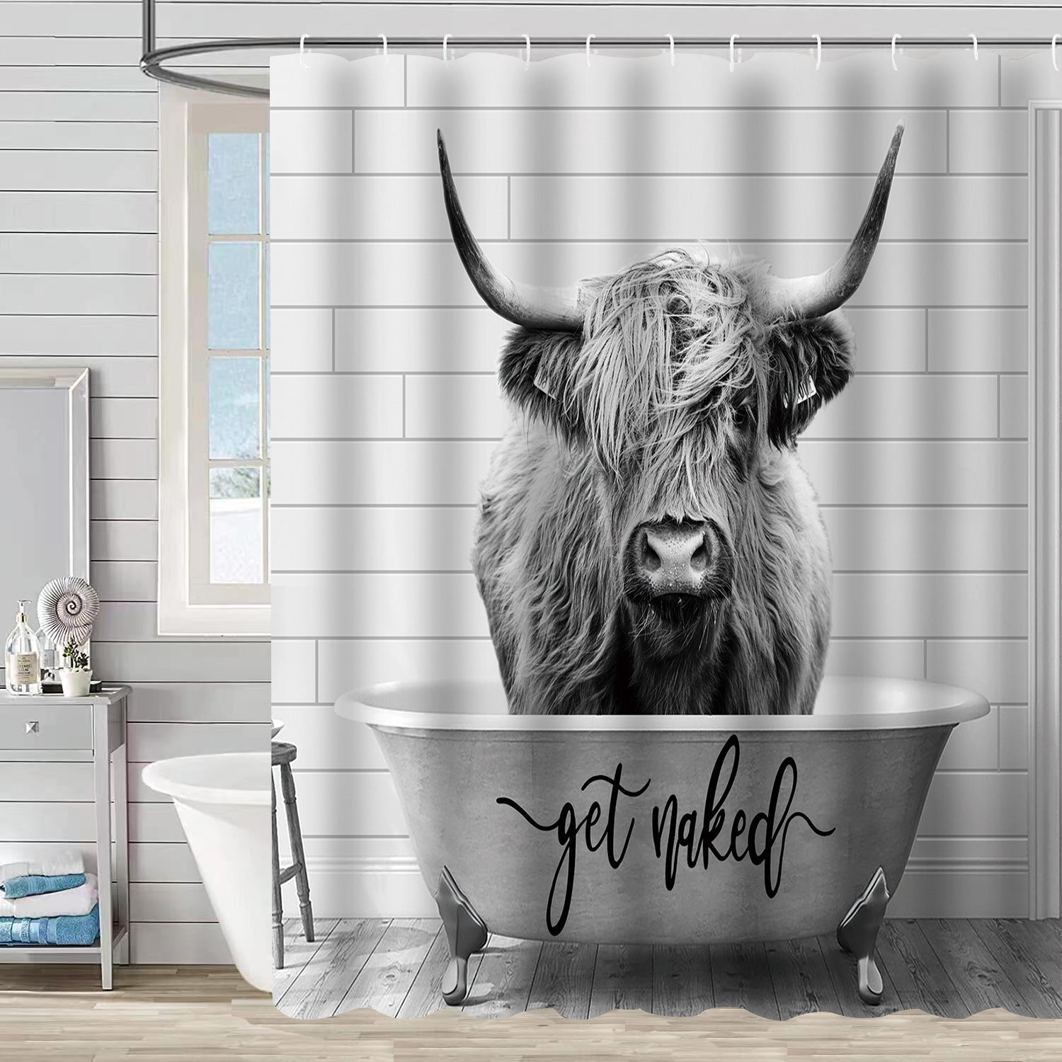 YL-37519 Hot selling digital printed shower curtain animal waterproof, mildew-proof and moisture-proof bathroom dry and wet separation curtain