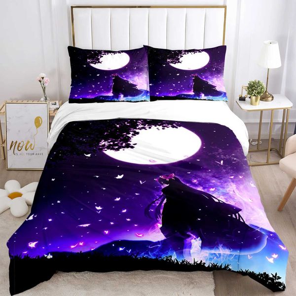 Anime Demon Slayer Print Bedding Set 2-3pieces Nezuko Bed Linen Queen Double Single King Size Duvet Cover Set Kids Adults Gift Y240730