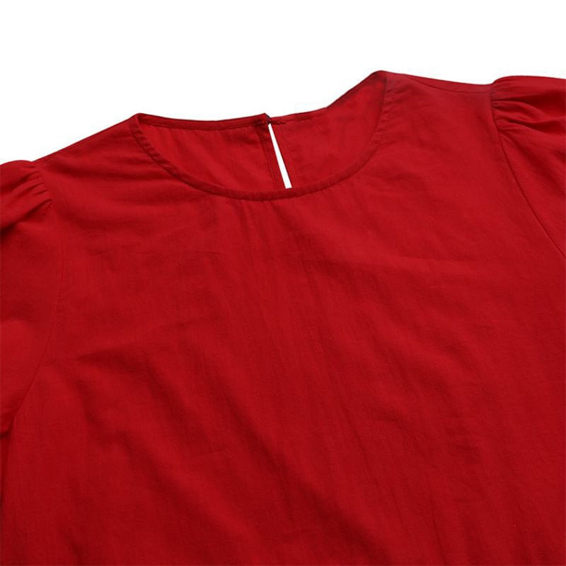 (603) New Fashionable Loose Solid Color Puff Sleeve Swing Long Dress