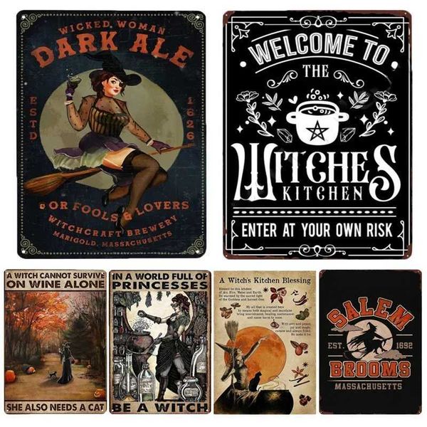 Vintage Witch Posters Metal Tin Sign Coffee Shop Wall Decor Art Halloween Pin Up Plaque Home Room Kitchen Decoration Iron PlateXJ241010