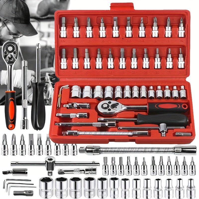 TEMU Complete Outdoor Emergency Car Repair Toolbox Set, Integrated Solution For Auto, Bike, Motorcycle Maintenance, And Multifunctional Manual Tool