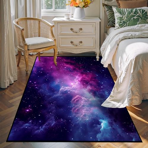 Purple Galaxy Rug Space Rugs Colorful Throw Rug Non-Slip Sun and Cloud Carpet Doormats for Living Room Bedroom Apartment Dorm Floor Mat 71 in x 47 in