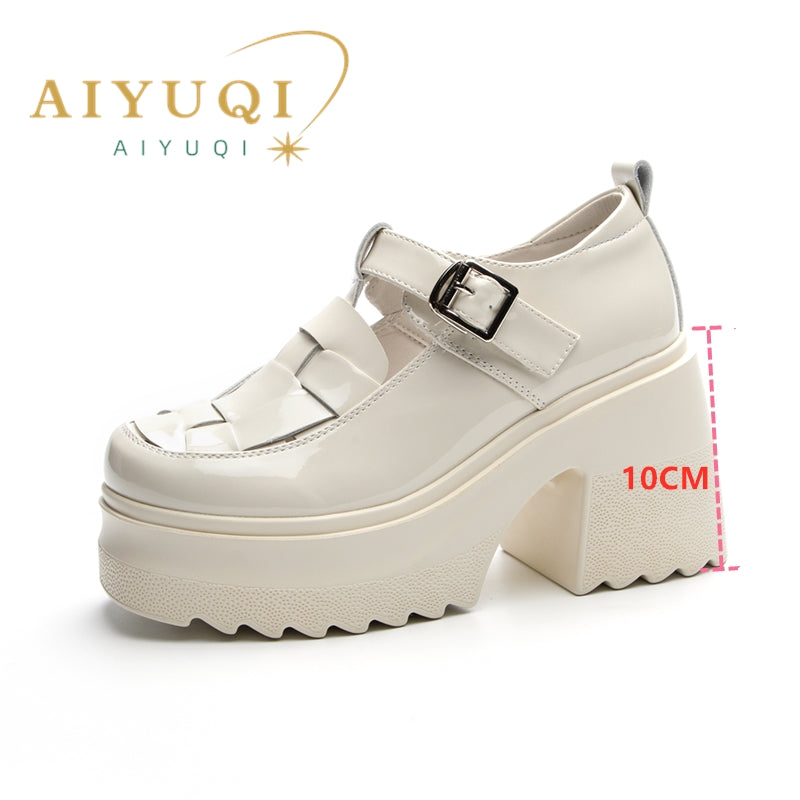 AIYUQI Genuine Leather Women Sandals 2024 New Fashion High-heel Sandals Women Closed Toes Platform Roman Sandals Women