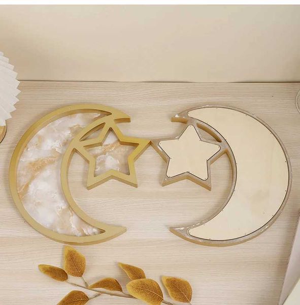 Decorative Plates Home Decoration Wooden Plate Tray Ornaments Candy Snack Dessert Serving Dish For Dessert Fruit Star Moon Tray Festival Gif