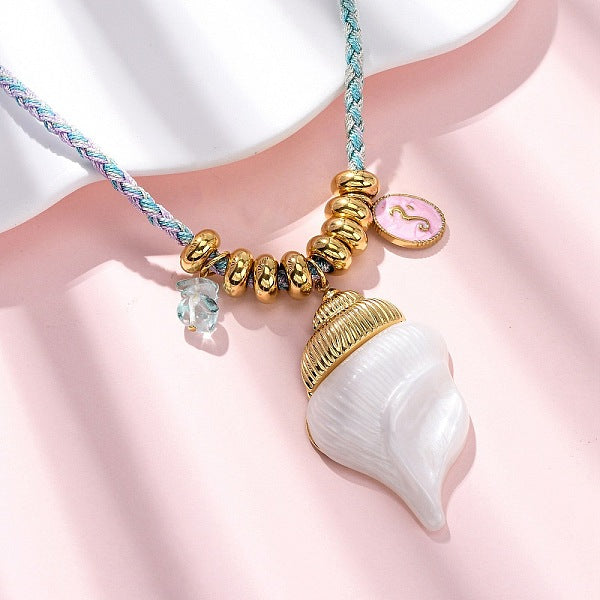 Collares colgantes de cordón de acero inoxidable 304 con esmalte y concha natural