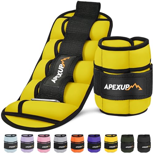 APEXUP 10lbs-Pair Adjustable Ankle Weights for Women and Men, Modularized Leg Weight Straps for Yoga, Walking, Running, Aerobics, Gym Yellow