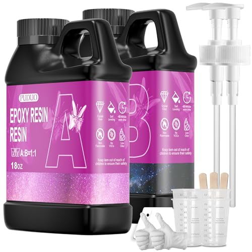 Puduo Epoxy Resin Kit 36OZ，Newly Formulated Crystal Clear Epoxy Resin，Strong, Bubble-Free, Anti-Yellowing Art Resin That，Suitable for DIY, Resin