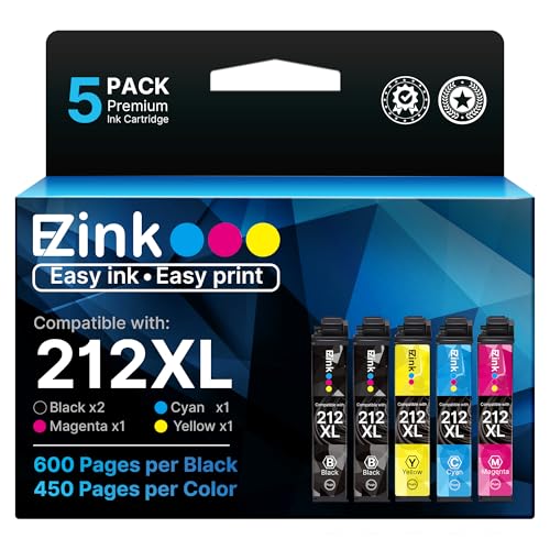 E-Z Ink Remanufactured Ink Cartridges Replacement for Epson 212 212XL T212 XL to use with XP-4100 XP-4105 WF-2830 WF-2850 Printer New Upgraded Chips (