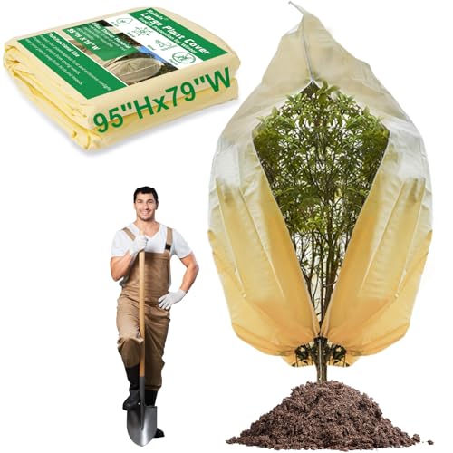 Rohuis 95x79 inch Huge Frost Cloths for Outdoor Plants Tree Covers Freeze Protection,2.82oz-yd² Thickened Winter Plant Covers with Zipper Drawstring,
