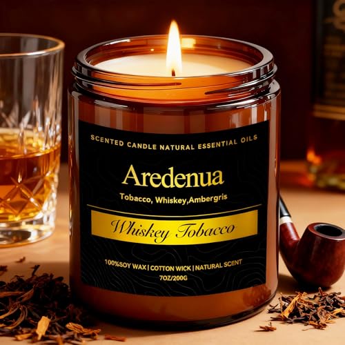 Whiskey Tobacco Candle – Manly Scented Candle for Men, Masculine Soy Candles with Whiskey & Tobacco Aroma, Long Lasting Rustic Candles for Home, Bar
