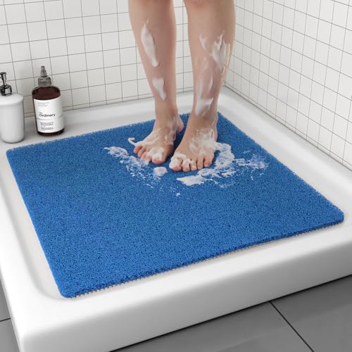 Non Slip Shower Mat, Comfortable Bath mat for Textured Surface,Quick Drying Easy Cleaning Shower Floor Mat for Wet Area,Without Suction Cups Blue 24 x