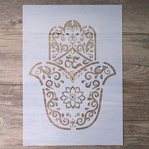 DIY Mandala Hamsa Stencil Template for Scrapbooking Painting on Wall Furniture Crafts (A4 Size)