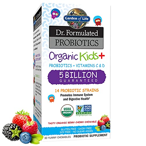 Garden of Life Kids Probiotics, Dr. Formulated Probiotics Organic Kids+ Vitamin C & D, Berry Cherry, Gluten Dairy & Soy Free Immune & Digestive Health