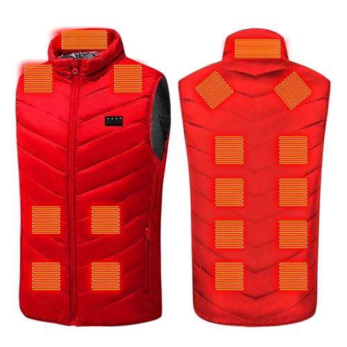 Heated Vest for Men Women, 4 Control 17 Heating Zones USB Electric Puffer Vest, Lightweight Winter Outerwear Jacket Red Small